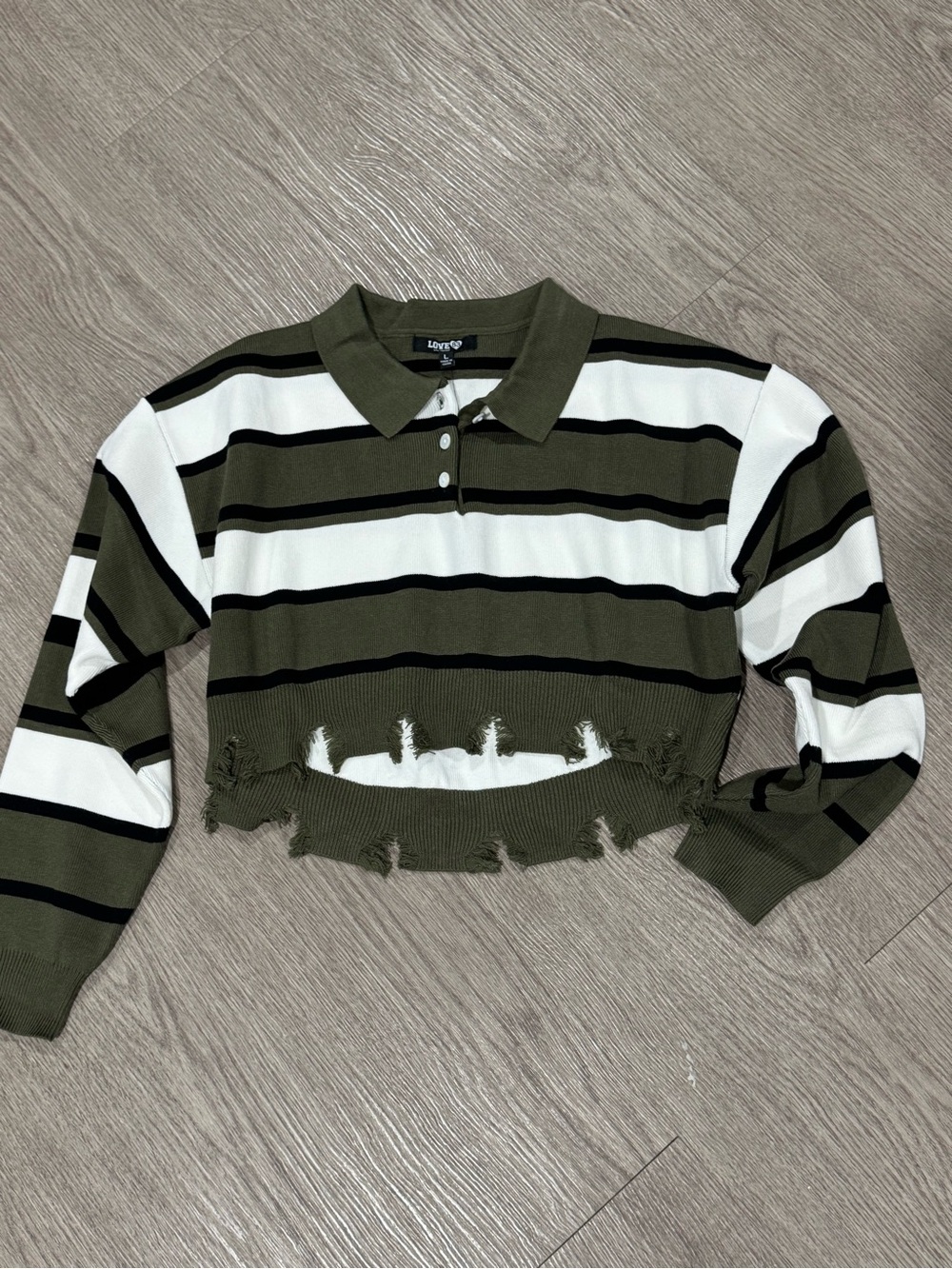 Love Striped Cropped Polo in Olive, White & Black